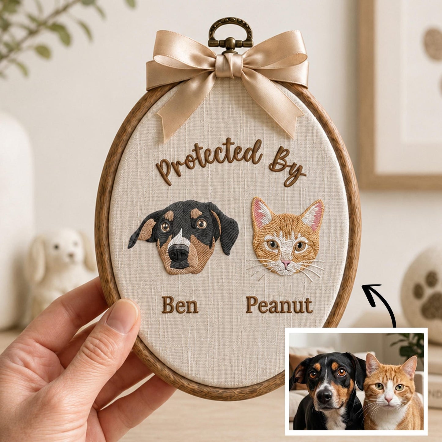 Bestickter, individueller Hundeporträt-Stickrahmen, Wanddekoration fürs Kinderzimmer mit Hund-Katzen-Motiv, personalisiertes Namensschild für Haustiere, handgefertigtes Geschenk, Einzugsgeschenk
