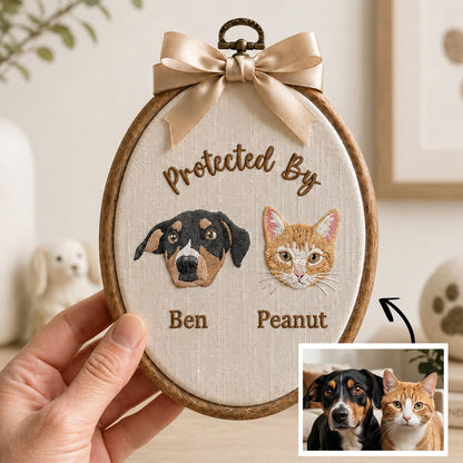 Bestickter, individueller Hundeporträt-Stickrahmen, Wanddekoration fürs Kinderzimmer mit Hund-Katzen-Motiv, personalisiertes Namensschild für Haustiere, handgefertigtes Geschenk, Einzugsgeschenk