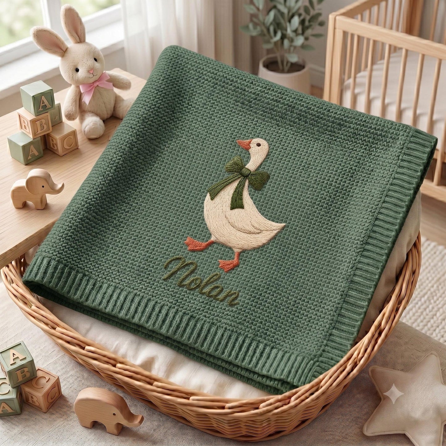 Personalisierte Gänse-Babydecke mit Namen, Babyparty-Ankündigungsdecke mit Gänsemotiv, Geschenk für Mädchen, Erinnerungsstück für Neugeborene