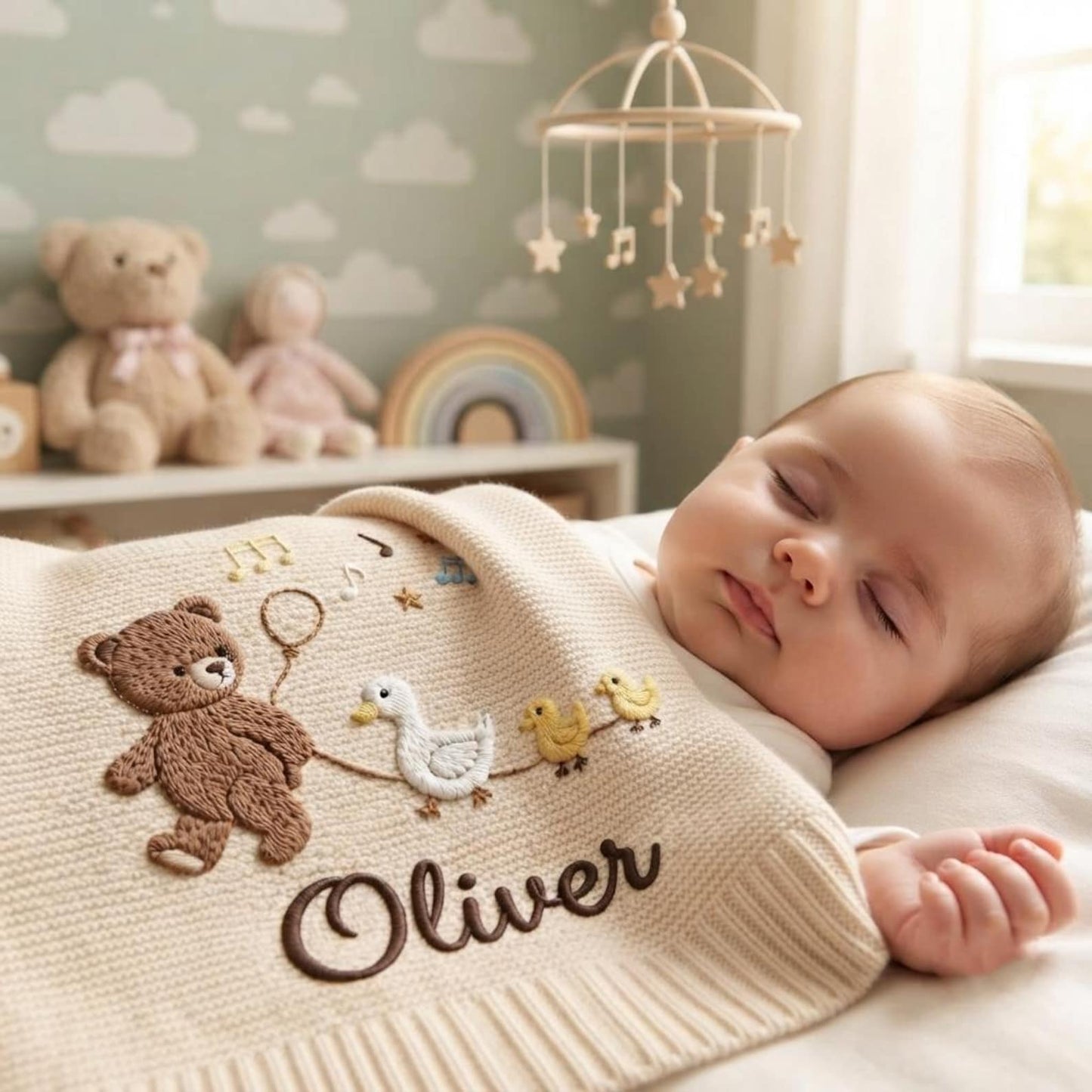 Personalisierte Teddybär-Babydecke, bestickte Namensdecke, Enten-Babygeschenk, individuelles Geschenk zur Geburt, Geschenk zur Babyparty