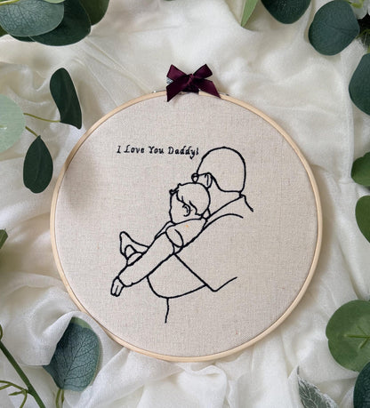 Individueller Stickrahmen nach Foto, personalisiertes Stickporträt, Stickrahmen für Paare (Linienkunst), Hochzeitsgeschenk, Geschenk für Ehefrau oder Ehemann