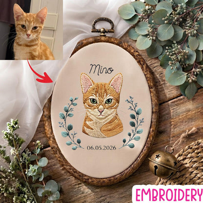Personalisierter Stickrahmen für ein Haustierporträt, Erinnerungsstück mit individuellem Hunde- oder Katzennamen, florales Haustier-Gedenkgeschenk, Dekoration für Tierliebhaber