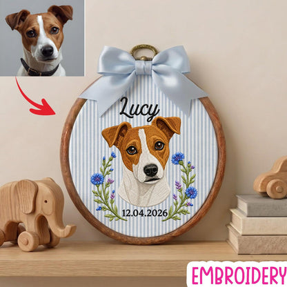 Personalisierter Stickrahmen für ein Haustierporträt, Erinnerungsstück mit individuellem Hunde- oder Katzennamen, florales Haustier-Gedenkgeschenk, Dekoration für Tierliebhaber
