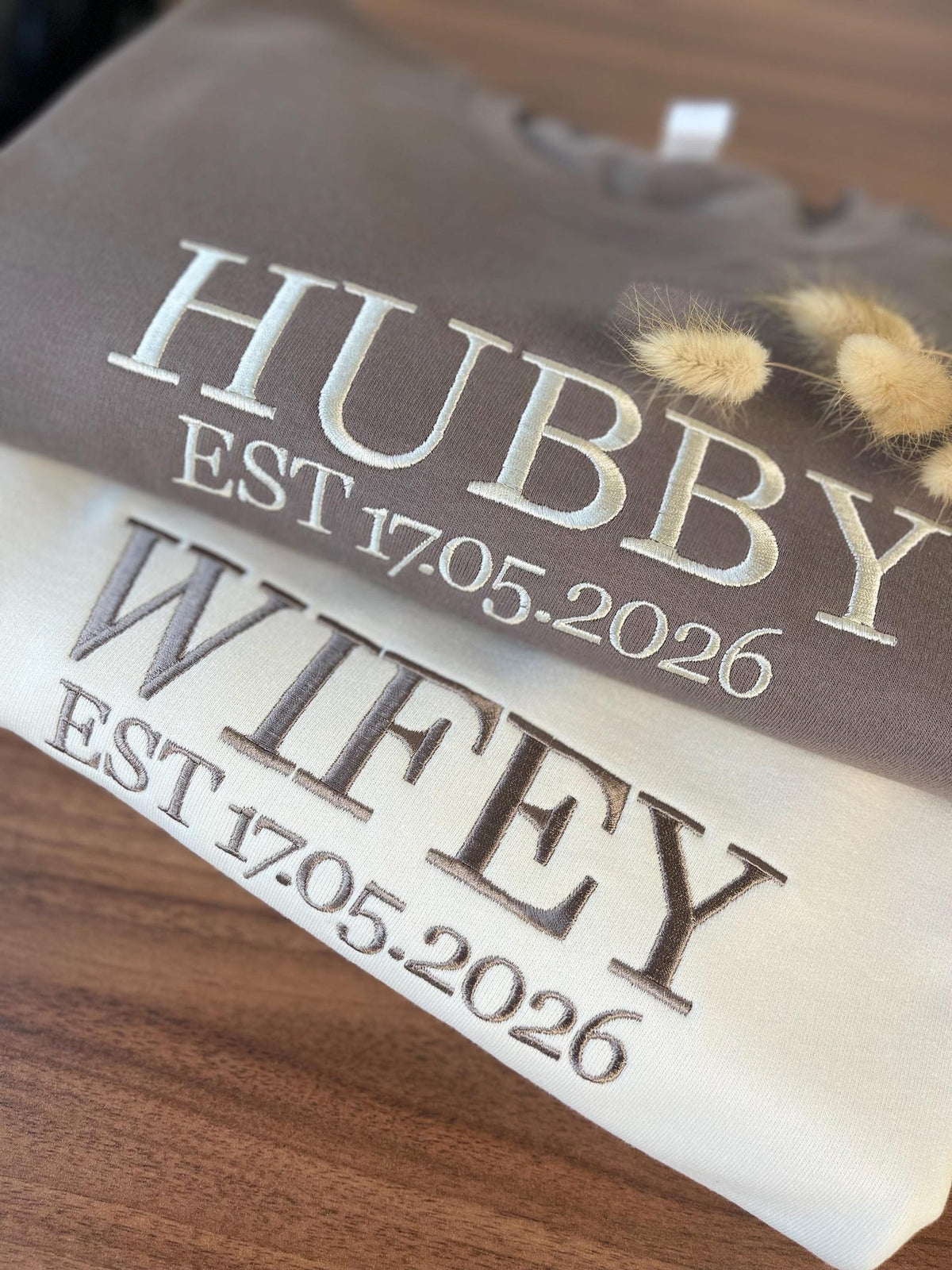 Custom Wifey and Hubby Embroidered Sweatshirt Hoodie Matching Valentine Wedding Gifts