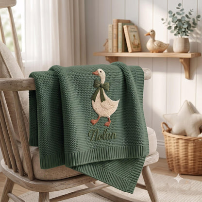 Personalisierte Gänse-Babydecke mit Namen, Babyparty-Ankündigungsdecke mit Gänsemotiv, Geschenk für Mädchen, Erinnerungsstück für Neugeborene