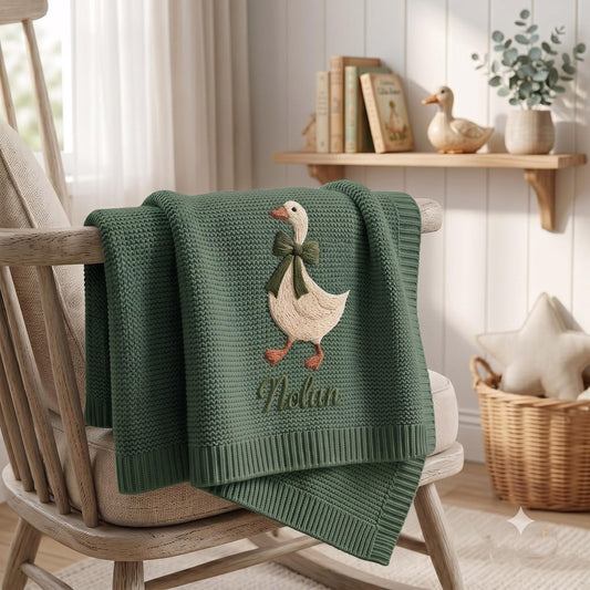 Personalisierte Gänse-Babydecke mit Namen, Babyparty-Ankündigungsdecke mit Gänsemotiv, Geschenk für Mädchen, Erinnerungsstück für Neugeborene