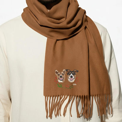 Custom Hunde­portrait-Schal – Eleganter Winter­schal mit Ihrem Vierbeiner als Stickerei