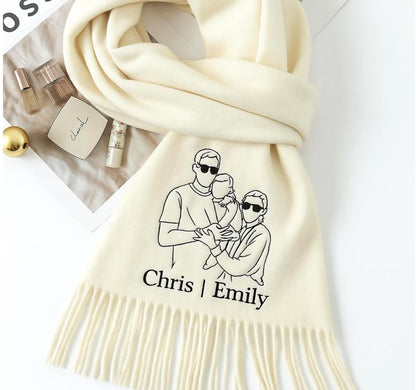 Personalisierter bestickter Wollschal mit Foto – Einzigartiges Geschenk für sie & ihn