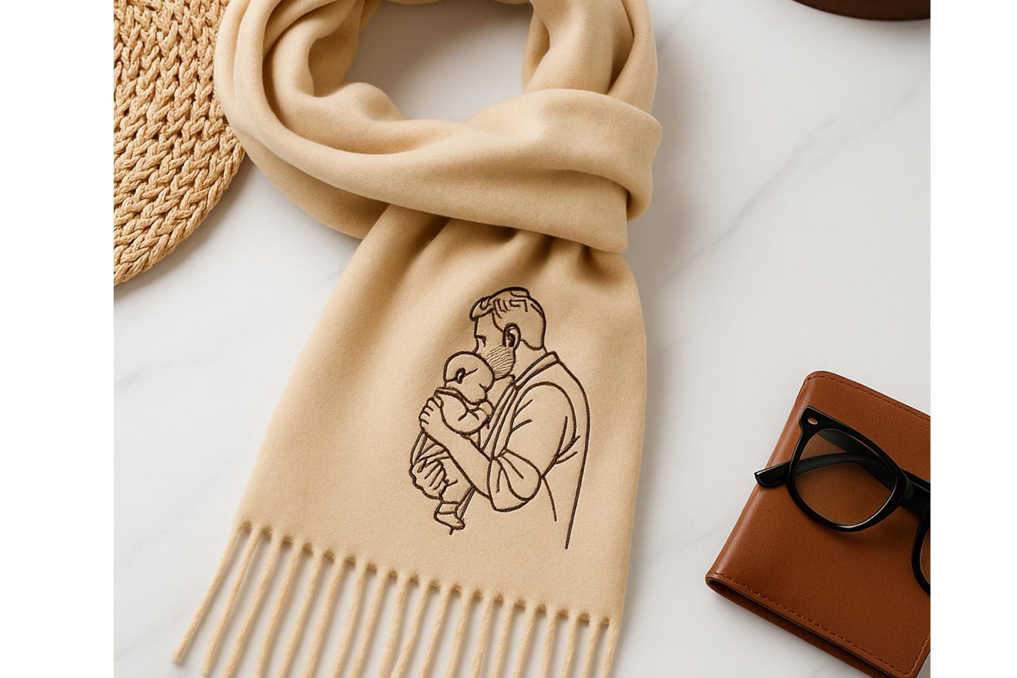 Bestickter Wollschal mit Porträt oder Haustiermotiv – Handgefertigt & individuell