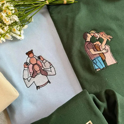Personalisiertes Sweatshirt mit Fotostickerei für Mama und Papa, personalisiertes College-T-Shirt mit Stickerei, Geschenk für Mama