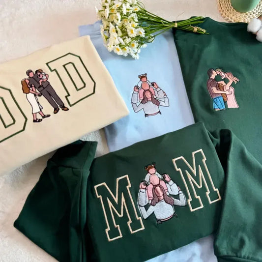 Personalisiertes Sweatshirt mit Fotostickerei für Mama und Papa, personalisiertes College-T-Shirt mit Stickerei, Geschenk für Mama