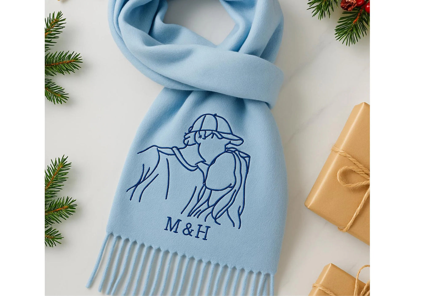 Personalisierter bestickter Wollschal mit Foto – Einzigartiges Geschenk für sie & ihn