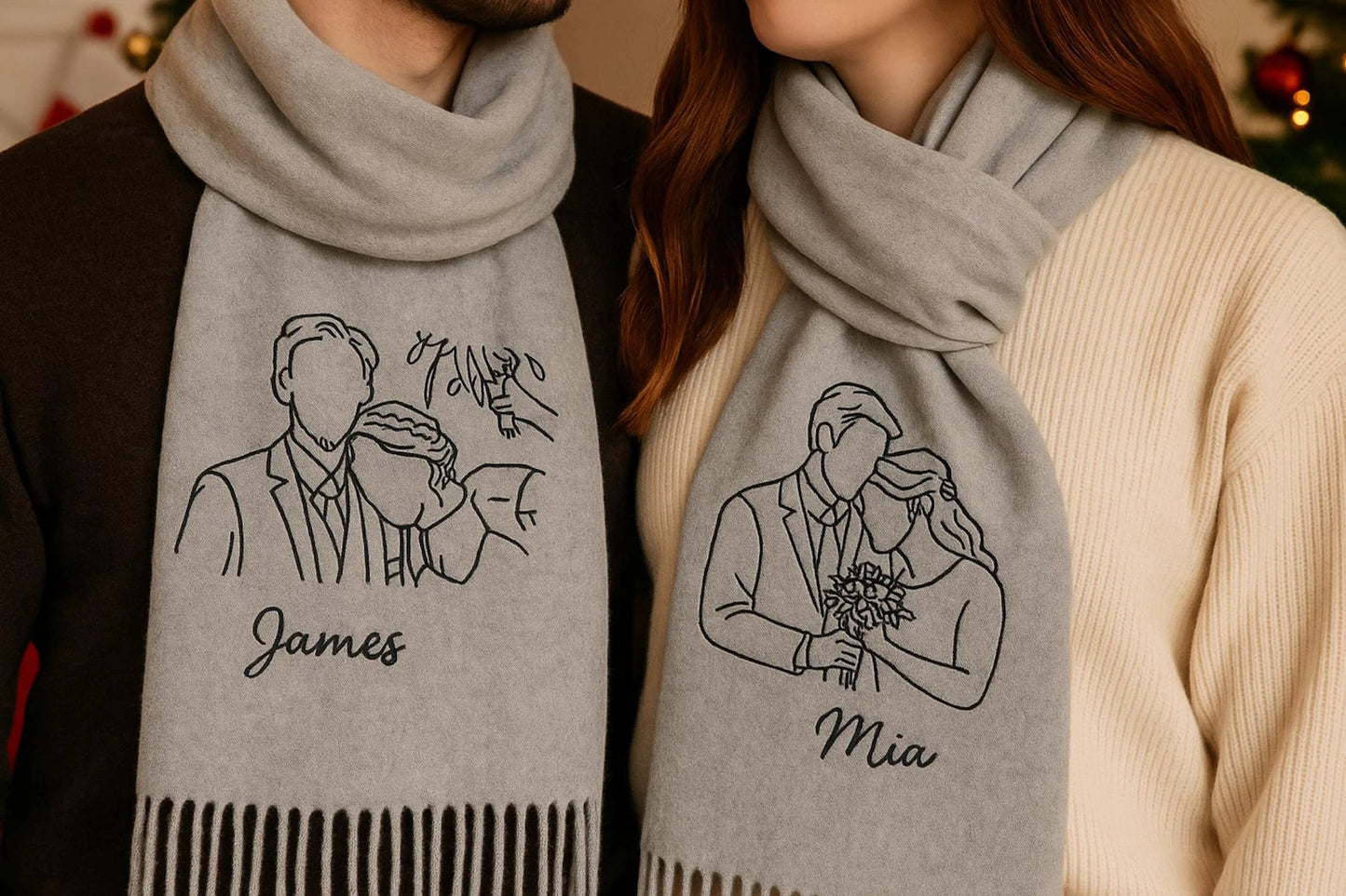 Personalisierter bestickter Wollschal mit Foto – Einzigartiges Geschenk für sie & ihn