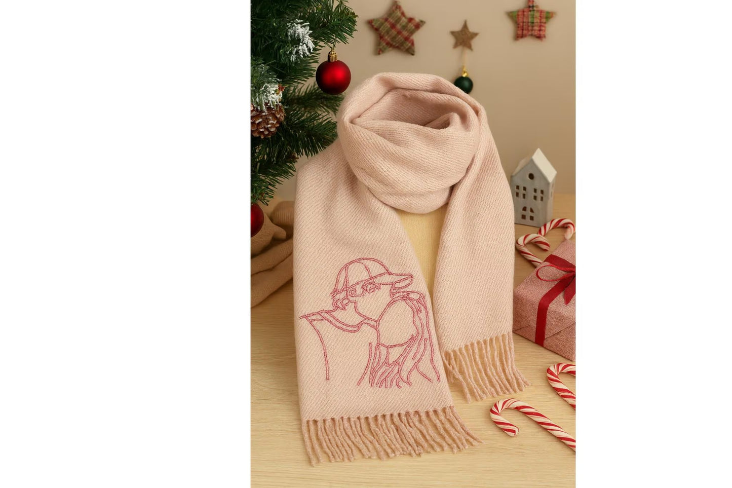 Personalisierter bestickter Wollschal mit Foto – Einzigartiges Geschenk für sie & ihn