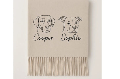 Personalisierter Wollschal mit Haustierporträt: Individuell bestickter Hund oder Katze