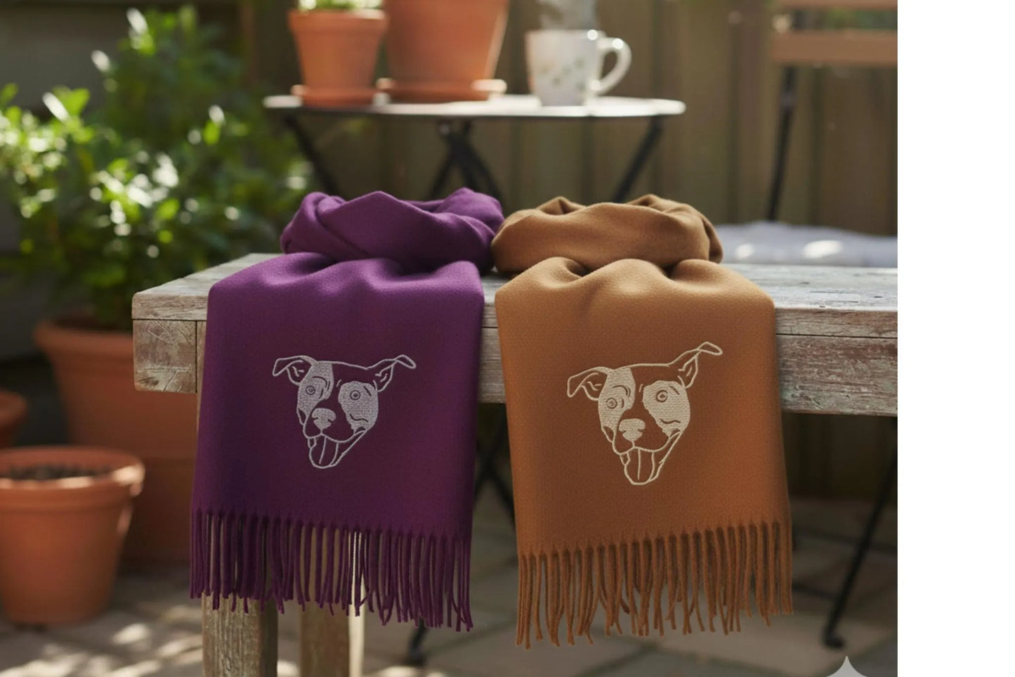 Personalisierter Wollschal mit Haustierporträt: Individuell bestickter Hund oder Katze