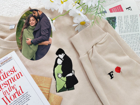Paar-Sweatshirts mit besticktem Porträt – Individuelle Partner-Hoodies mit Foto