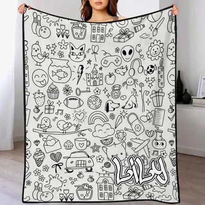 Personalisierbare DIY-Ausmaldecke mit Wunschnamen – waschbare Decke zum Bemalen, kreatives Geschenk für Kinder und Erwachsene