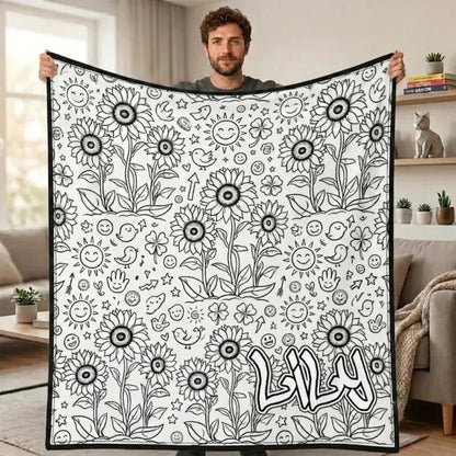 Personalisierbare DIY-Ausmaldecke mit Wunschnamen – waschbare Decke zum Bemalen, kreatives Geschenk für Kinder und Erwachsene
