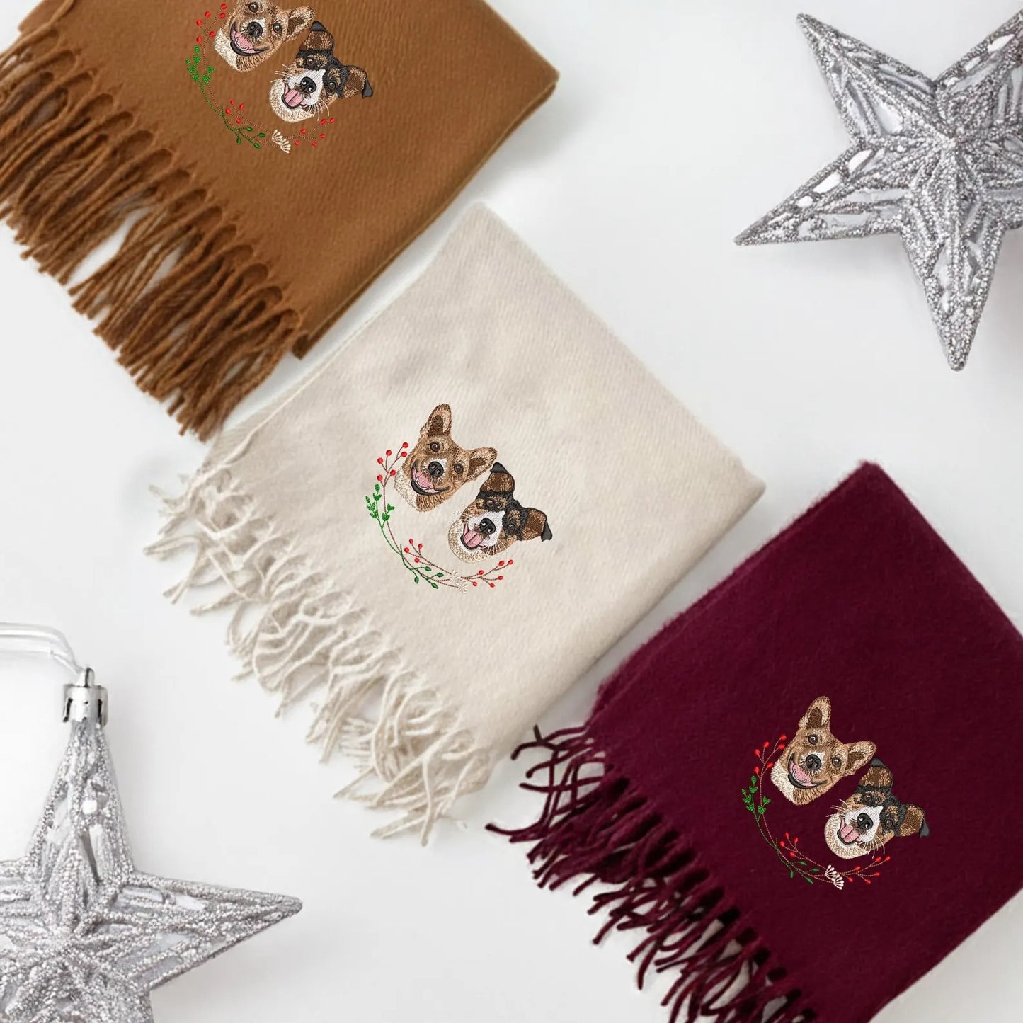 Custom Hunde­portrait-Schal – Eleganter Winter­schal mit Ihrem Vierbeiner als Stickerei