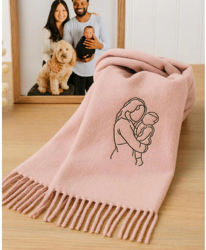 Personalisierter bestickter Wollschal mit Foto – Einzigartiges Geschenk für sie & ihn