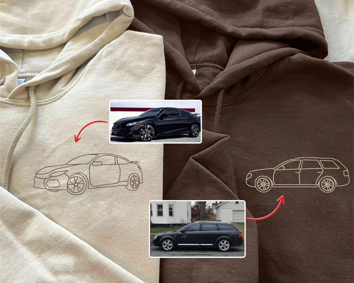 Geschenk für Autofans – Sweatshirt mit individueller Stickerei, dein Wunschdesign