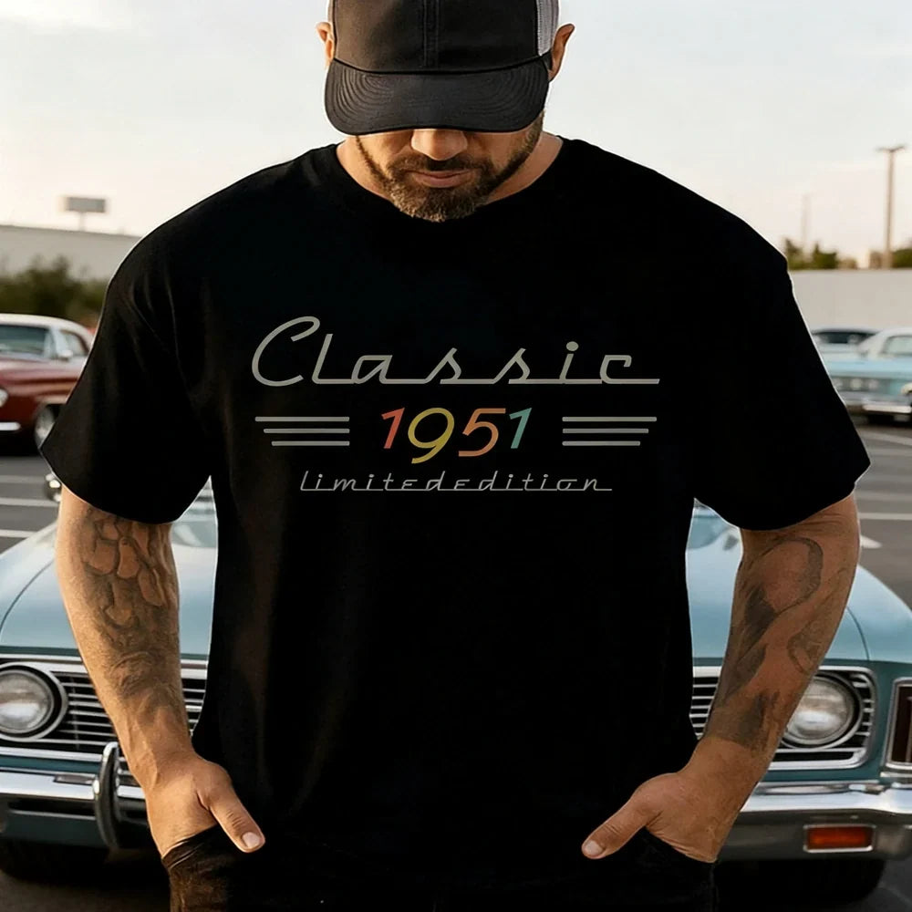 Personalisiertes klassisches T-Shirt mit Retro-Grafik des Geburtsjahres – ein einzigartiges Geburtstagsgeschenk für Papa