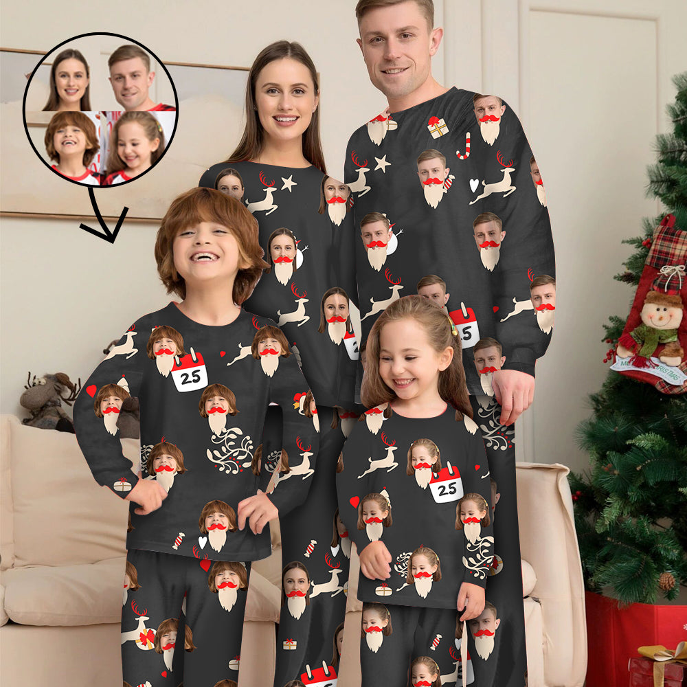 Benutzerdefinierte Foto-Pyjamas Familie passendes Set Weihnachten passende Nachtwäsche Personalisierte Pyjamas Rentier und Süßigkeiten
