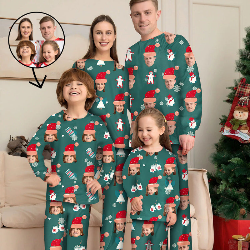 Benutzerdefinierte Foto-Pyjamas Familie passendes Set Weihnachten passende Nachtwäsche Personalisierte Pyjamas Hut und Schneeflocke