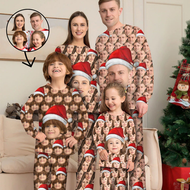 Benutzerdefinierte Foto-Pyjamas Familie passendes Set Weihnachten passende Nachtwäsche Personalisierte Pyjamas Rentier und Süßigkeiten