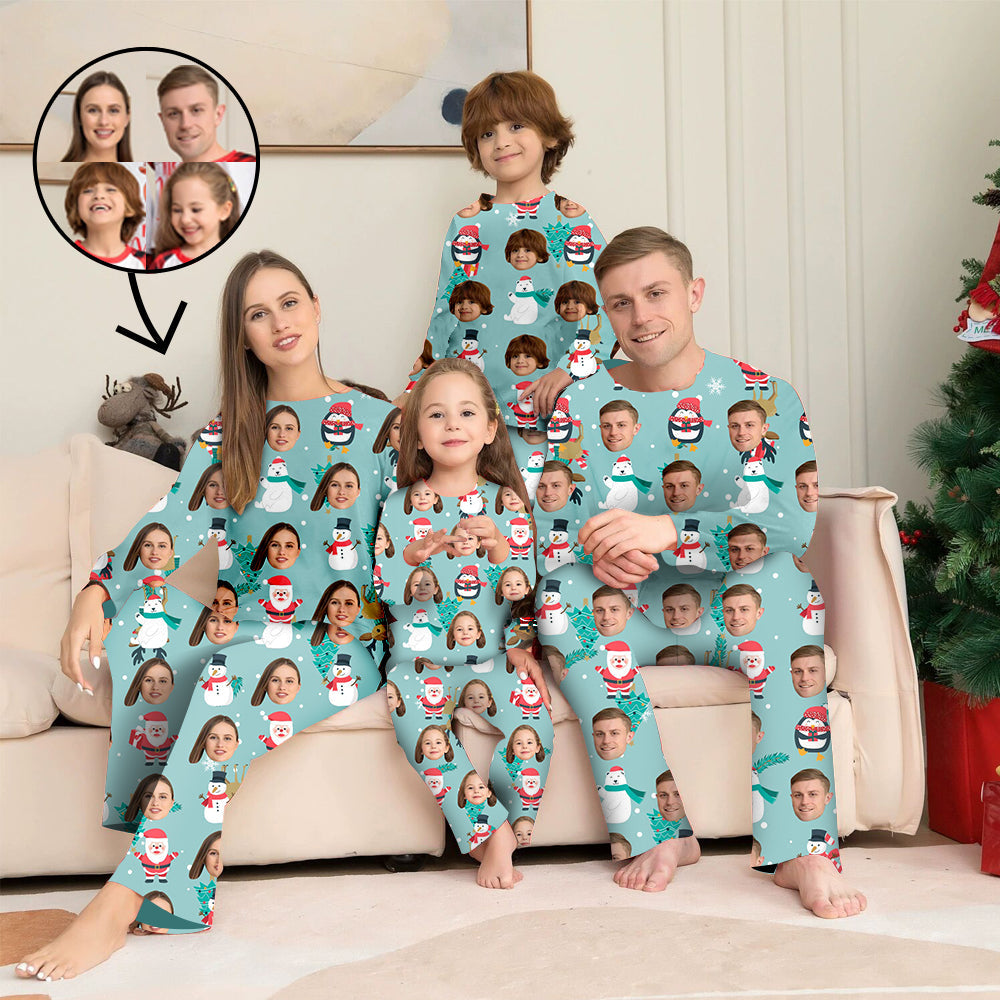 Benutzerdefinierte Foto-Pyjamas Familie passendes Set Weihnachten passende Nachtwäsche Personalisierte Pyjamas Bär und Pinguin