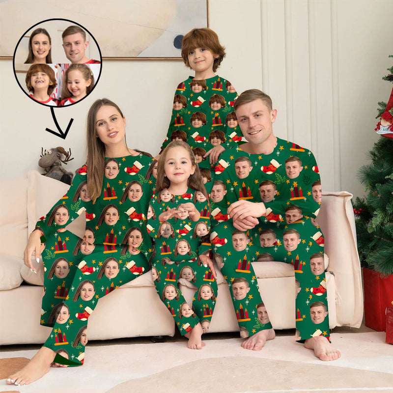 Benutzerdefinierte Foto-Pyjamas Familie passendes Set Weihnachten passende Nachtwäsche Personalisierte Pyjamas Weihnachtsmann und Tiere