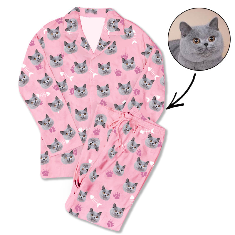 Custom Photo Pajamas Cat Footprint Pink - Make Custom Gifts