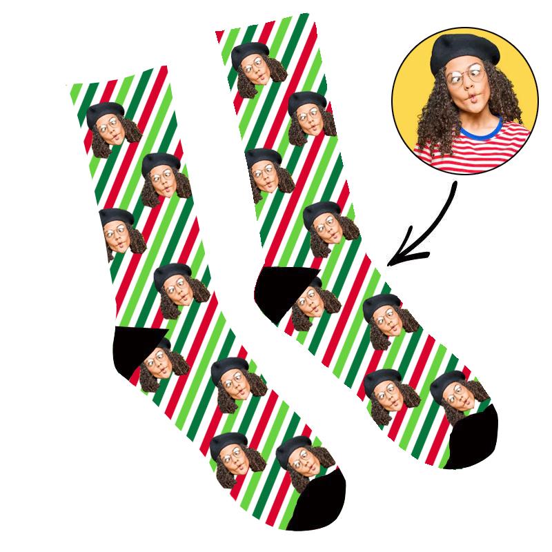 Custom Face Socks Christmas Stripes Socks - Make Custom Gifts