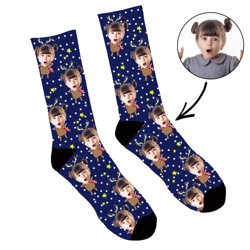 Custom Face Socks Reindeer Christmas Socks - Make Custom Gifts