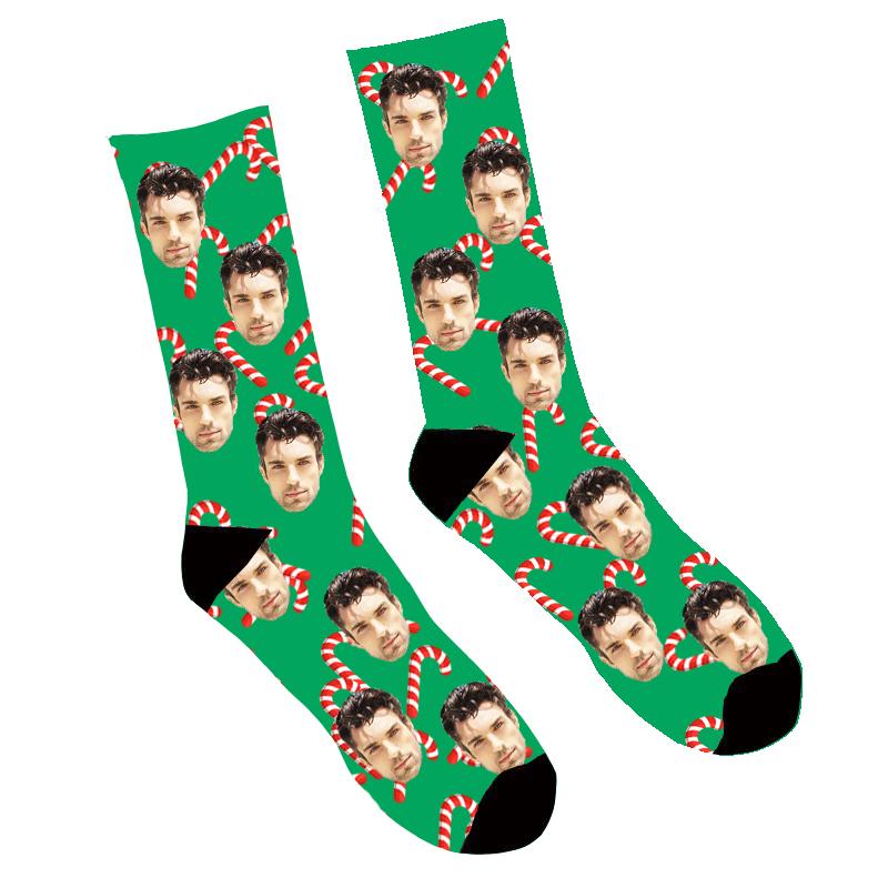 Custom Face Socks Christmas Candy Cane Socks - Make Custom Gifts