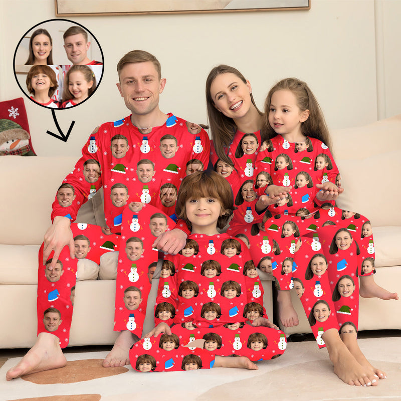 Benutzerdefinierte Foto-Pyjamas Familie passendes Set Weihnachten passende Nachtwäsche Personalisierte Pyjamas Schneeflocke und Lichter