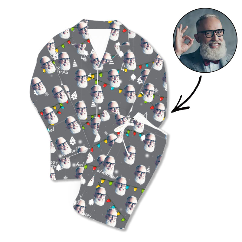Der Vatertags-kundenspezifischer Foto-Pyjama-frohe Weihnachten grau