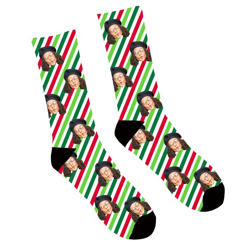 Custom Face Socks Christmas Stripes Socks - Make Custom Gifts