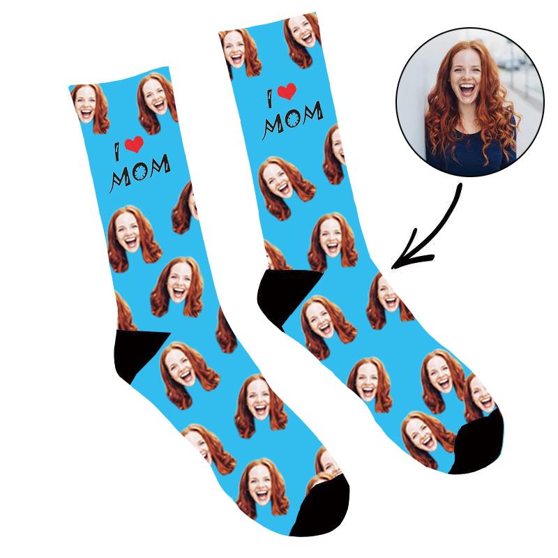 Custom Face Socks I Love Mom - Make Custom Gifts