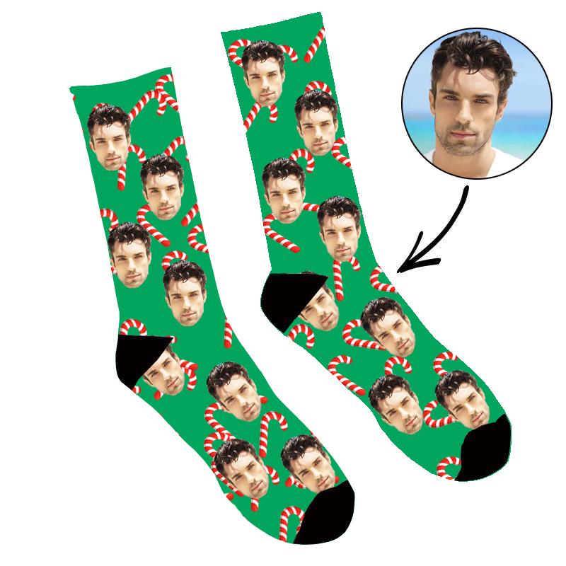 Custom Face Socks Christmas Candy Cane Socks - Make Custom Gifts