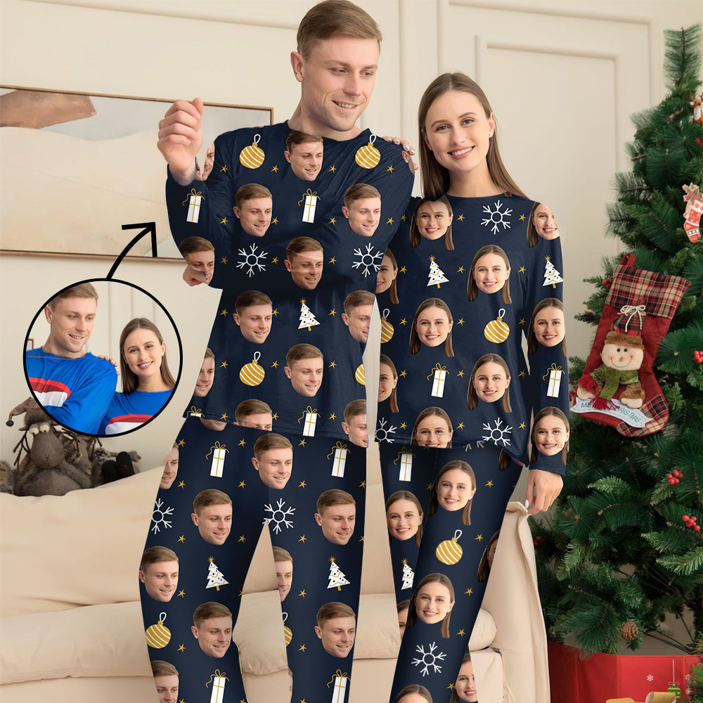 Benutzerdefinierte Foto-Pyjamas Familie passendes Set Weihnachten passende Nachtwäsche Personalisierte Pyjamas Schneeflocke und Lichter