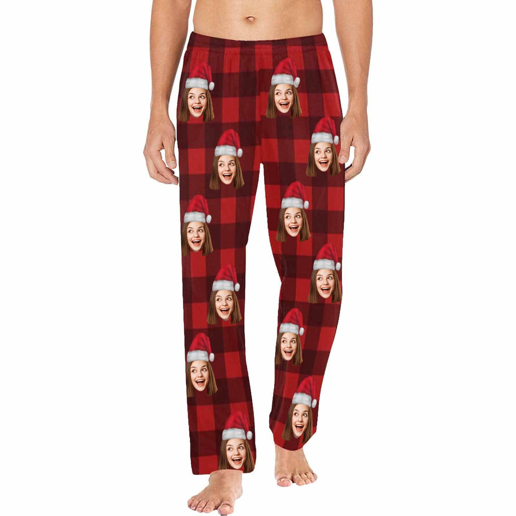 Gesichts-Pyjama-Hose für Männer, Gesichts-auf-Pyjama, rot kariert, personalisierte Nachtwäsche, Sonderangebot, Weihnachtsgeschenke