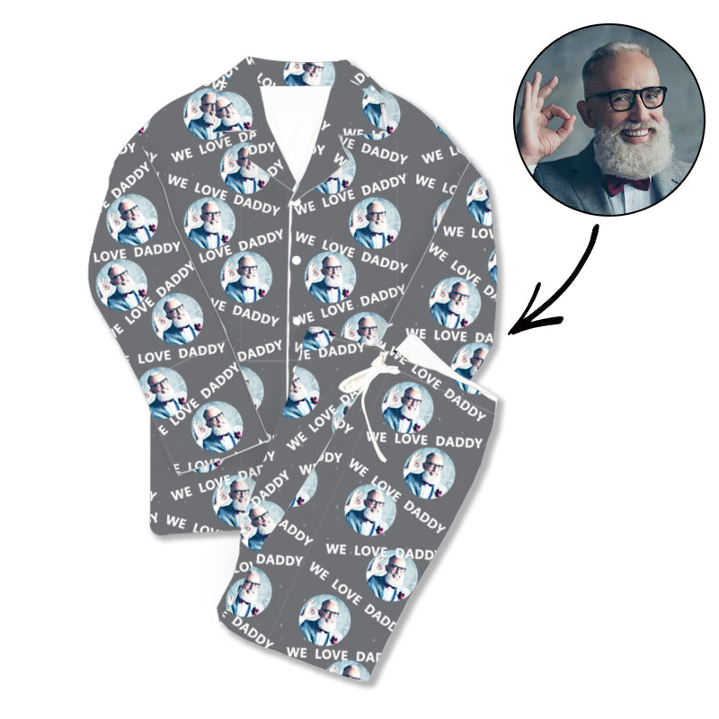 Vatertags-kundenspezifischer Foto-Pyjama We Love Daddy Grey
