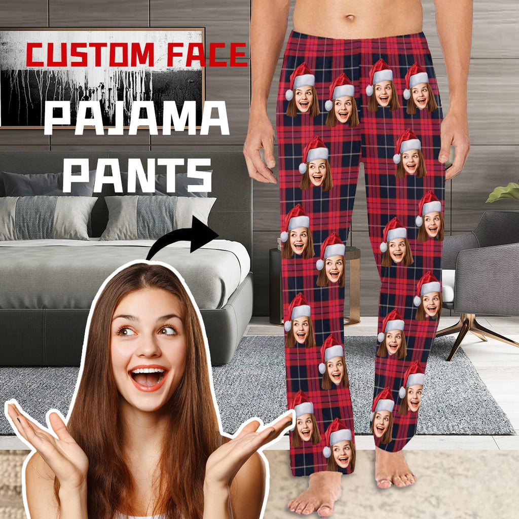 Gesichts-Pyjama-Hose für Männer, Gesichts-Pyjama, rote Karo-Nachtwäsche, Sonderangebot, Weihnachtsgeschenke