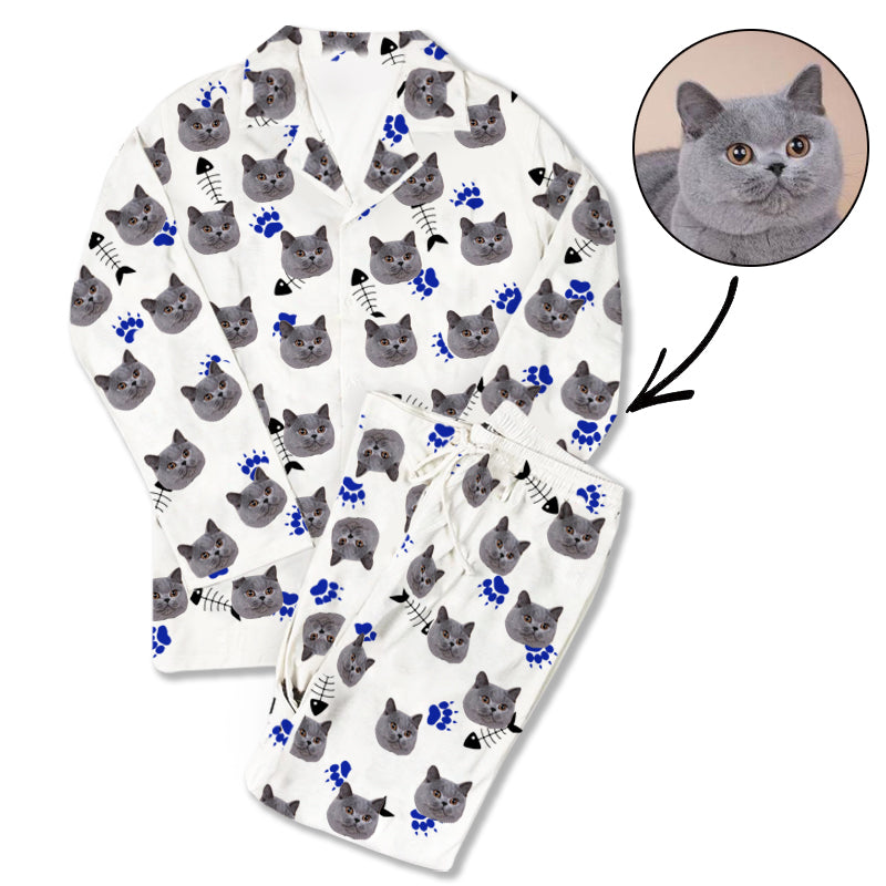 Custom Photo Pajamas Cat Footprint Blue - Make Custom Gifts