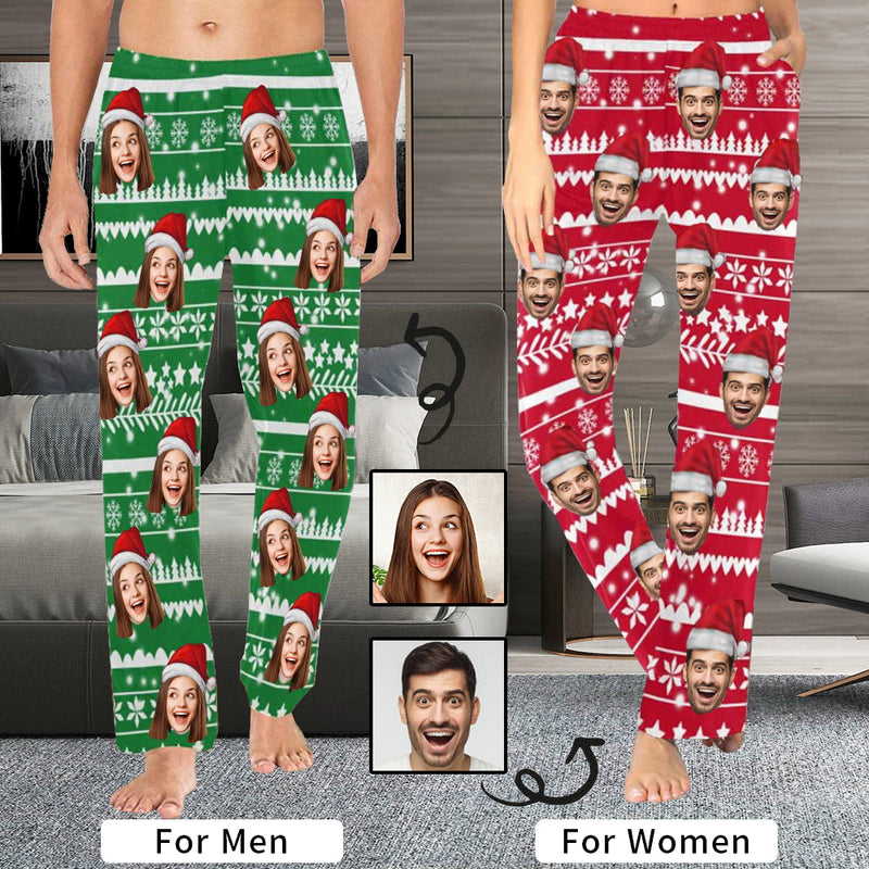 Benutzerdefinierte Foto-Pyjama-Hosen für Männer Zuckerstange und Weihnachtsglocken