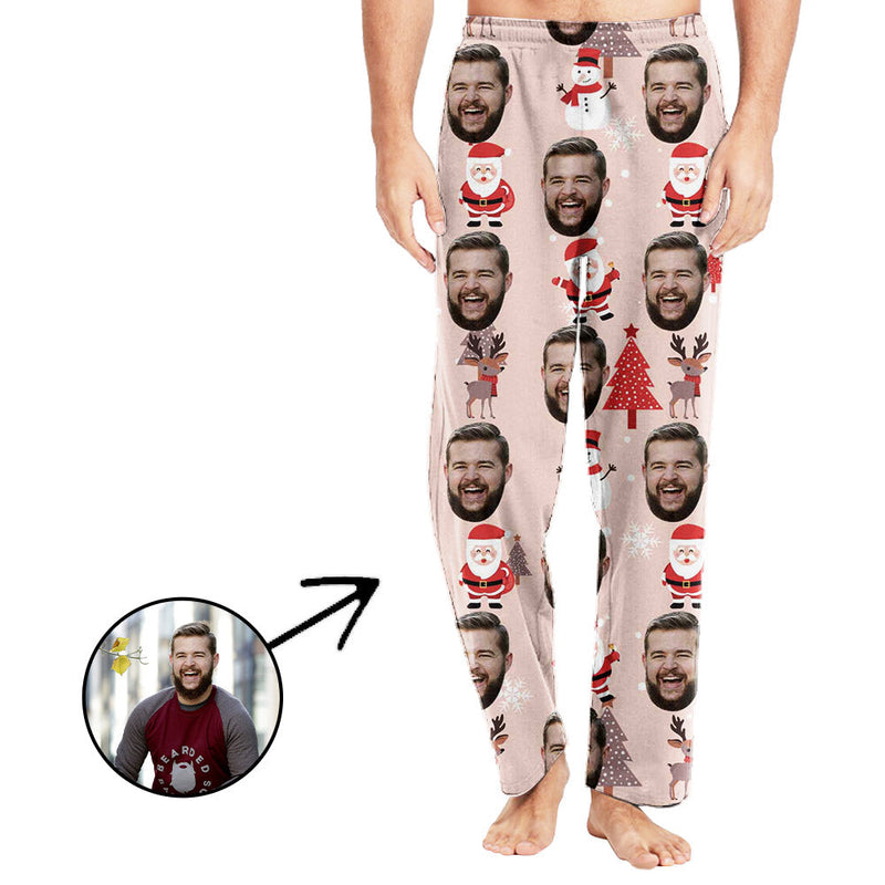Benutzerdefinierte Foto-Pyjama-Hosen für Männer Hirsch und Weihnachtsbaum