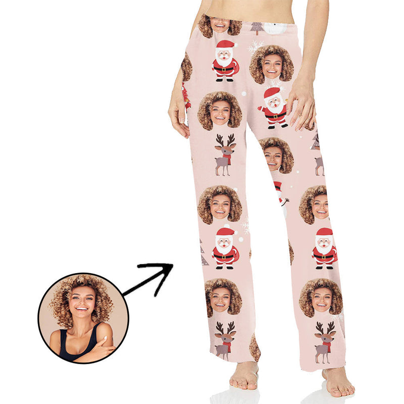 Benutzerdefinierte Foto-Pyjama-Hosen für Frauen Hirsch und Weihnachtsbaum