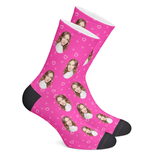 Custom Pink Heart Face Socks - Make Custom Gifts